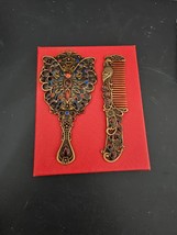 Victorian Style Metal Mirror and Comb Butterfly and Peacock - $19.80
