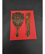 Victorian Style Metal Mirror and Comb Butterfly and Peacock - £15.73 GBP