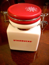 * Starbucks Coffee Canister 2008 Snowflake White Red Snap Lid 13.5 oz Ce... - £10.46 GBP