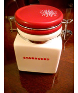 * Starbucks Coffee Canister 2008 Snowflake White Red Snap Lid 13.5 oz Ce... - £10.00 GBP