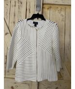 Chico's 1 White Textured Striped Sheer Jacket Top Front Zip Size Small - $24.95