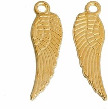 10 Angel Wing Charms Shiny Gold Tone 2 Sided Findings 17mm - £2.35 GBP