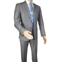 Men Suit BERLUSCONI Turkey Italian Wool 180's Glenn Plaid K230-12 Gray Blue image 6