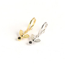 925 Silver Flying Peace Gold Dove Simulated Black CZ Drop Dangle Hoop Earrings - £36.67 GBP