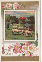 Best Wishes Greetings Countryside House Sheep And Herder Embossed c1910 - £4.65 GBP
