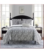 Waterford Angela Floral Damask Jacquard Grey Charcoal 3P Queen Comforter... - $228.96 CAD