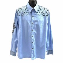 Royal Prestige Mens Blue Embroidered Button Up Shirt Size L - £23.59 GBP