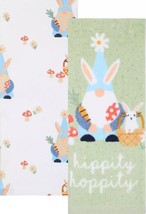 Set Of 2 Different Cotton Printed Towels(15x26&quot;)SPRING Gnomes,Hippity Hoppity,Ko - £11.84 GBP