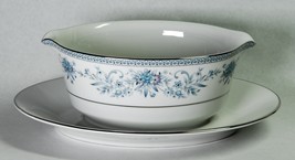 Noritake Blue Hill Gravy Boat w Underplate 2482 Platinum Trim Fine China - £19.98 GBP