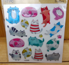 Puffy Puff Kitty Cat Stickers Cats Paws 1 Sheet 17 ct Kittens Vivid Colors Pink - £7.06 GBP