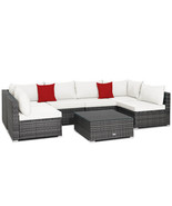 7 Pieces Patio Rattan Furniture Set Sectional Sofa Garden Cushion-White ... - $15,890.79 MXN