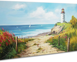 Seascape Canvas Wall Art Coastal Lighthouse Picture Ocean Nautical Paint... - $68.85