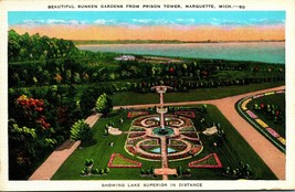 Sunken Garden From Prison Tower Marquette Michigan MI Unused Linen Postcard D14 - £2.13 GBP