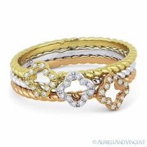 0.14ct Round Cut Diamond Stackable Flower Rings in 14k White Yellow &amp; Rose Gold - £443.14 GBP