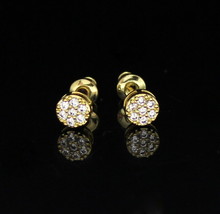 Unisex Mini Round Studs 14k Gold Plated Micro Pave Cz Push Back Earrings Hip Hop - £8.03 GBP