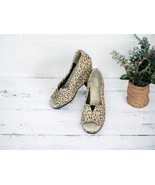 TOMS Espadrilles Platform Wedge 8.5 Beige Leopard Cheetah Open Peep Toe ... - $660.48 MXN