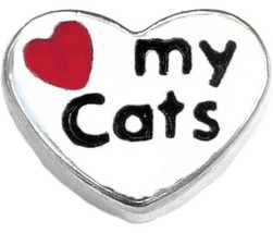 Love My Cats Silvertone Heart Floating Locket Charm - £1.93 GBP