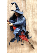 Vintage Large Halloween Paper Mache Flying Witch on Broomstick 30” Kitch... - £131.64 GBP
