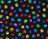Cotton Paw Prints Cat Kittens Rainbow on Black Fabric Print by Yard D386.29 - $13.95