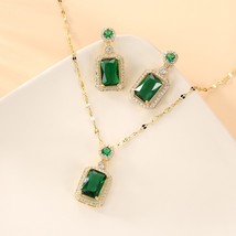 Korean Exquisite Fashion New Green Versatile Earrings Necklace Ring Temperament  - £14.84 GBP