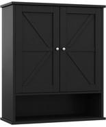 Reettic Two Door Wall Cabinet, Wooden Medicine Cabinet, Wall, Black Bmgz... - $79.95