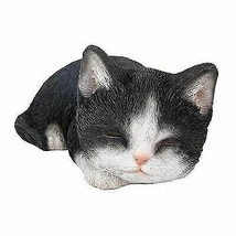 Realistic Bicolor Black and White Cat Kitten Sleeping Statue Figurine Decor - £26.29 GBP