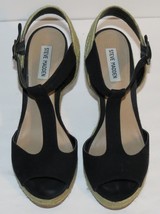 Womens Steve Madden Black &amp; Tan Wedge Heel Sandal Shoes Size 11 - £15.80 GBP