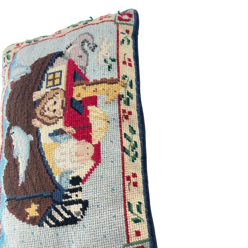 Noah's Ark Cross Stitch Pillow Handmade Needlepoint 9 x 14 in. Bible Story Item image 7