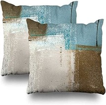 Blue And Brown Abstract Art Painting Home Sofa Cushion Cover, 20X20 Set Of 2. - £26.53 GBP