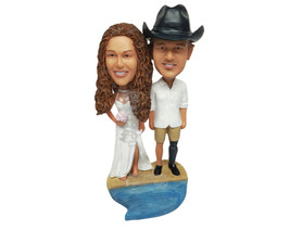 Custom Bobblehead Couple On The Beach With Man Dressed As A Pirate - Wedding &amp; C - £121.87 GBP