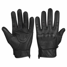 Men&#39;s Premium Gloves Leather Perforated Motorcycle Apparel Biker Glove - £22.12 GBP