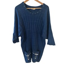 Vintage Womens Sweater Dress Bling Size Large Blue Boho Glam Retro Fairy... - $514.81 MXN