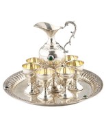 800 SILVER TRAY, PITCHER + 6 SMALL CHALICE CUPS GOBLETS - $2,634.29 CAD