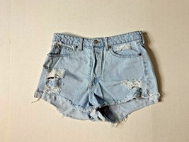 H &amp; M Womens 10 Light Wash Jean denim Shorts Distressed Raw Hem cuffed - $9.90