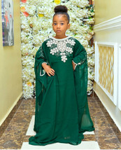 NEW Wedding Stylish  Kaftan Kids Long Moroccan Green Georgette Party Gow... - $72.05