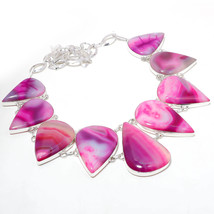 Pink Geode Agate Gemstone Handmade Fashion Ethnic Necklace Jewelry 18&quot; S... - £17.45 GBP