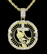 Men Large Praying Cross Cubic Zirconia Pendant 24&quot; Chain 14k Gold Plated HipHop - £7.91 GBP