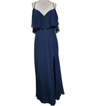 Navy Blue Off the Shoulder Spaghetti Strap Chiffon Maxi Dress Size 10 - £42.83 GBP
