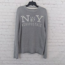 Aeropostale Sweater Mens Large Gray Long Sleeve Spellout Logo Knit Pullover - £15.94 GBP