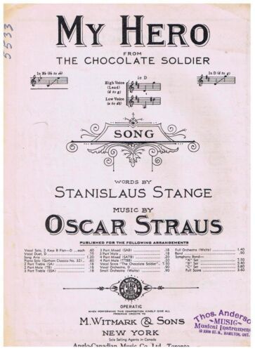 Primary image for My Hero from The Chocolate Soldier Sheet Music Stanislaus Strange Oscar Straus