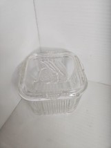 Vintage Federal Glass Small Square Refrigerator Ribbed Dish With Embossed Lid  - £11.07 GBP