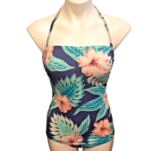 Jantzen Classics Swimsuit Bathing Suit Size 8 Blue Hibiscus Flower 1 Pc Halter - £29.81 GBP