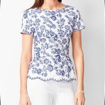 TALBOTS Coastal Cottagecore Embroidered Peplum Top Size 8 9 - $31.68