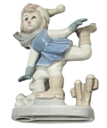 Bens Transworld Imports Girl Iceskater Figurine Blue White Porcelain Chr... - $20.79