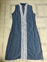 The Royal Standard Dress Sz S Blue Lace Trim V-Neck Sleeveless Chambray ... - $21.28