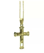 14k Yellow Gold Plated Jesus Cross Religious Pendant 19&quot; Chain Necklace ... - $24.00 CAD
