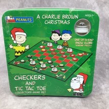 Peanuts A Charlie Brown Christmas Checkers & Tic Tac Toe Game Tin-Plastics Torn - $19.59
