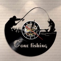 Gone Fishing Wall Art Sign Fish Rod Fisherman Clock Interior Vinyl Record Watch - £30.39 GBP+