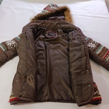 Rue 21 Women's Brown Multicolor Geometric Removable Hoodie Snap Button Jacket M image 12