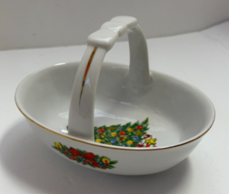 Vintage Jamestown China Christmas Treasure Porcelain Handled Basket 4.5&quot; Tall - £7.86 GBP